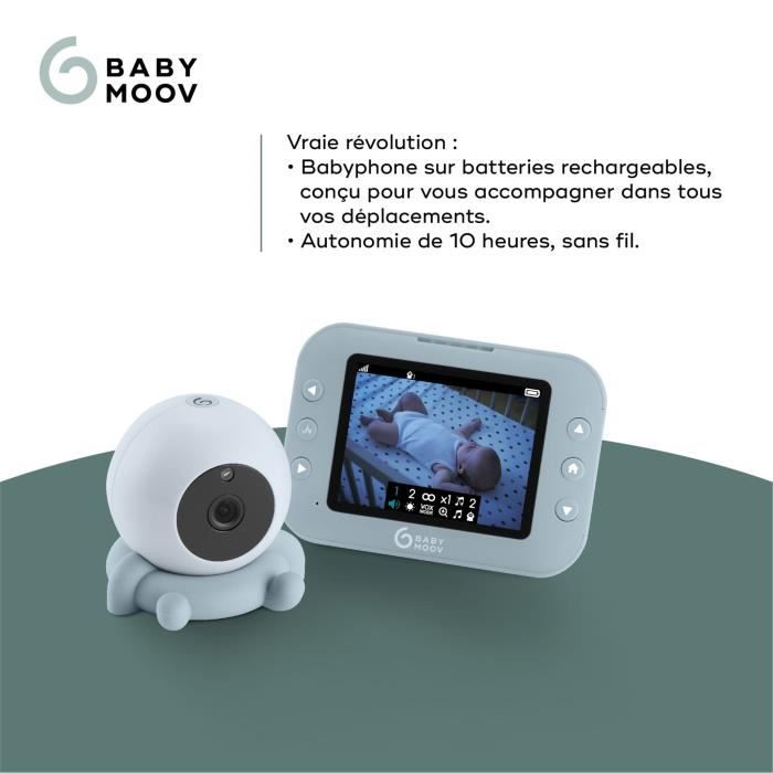 Babymoov Babyphone Caméra Sans Fil YOO Roll - Rechargeable - Autonomie 8h - Ecran 3,5- Berceuses - Portée 300m