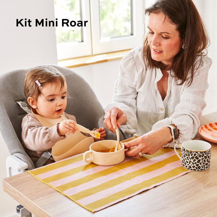 Babymoov - Coffret Premiers Repas Bébé Silicone - Vaisselle Diversification Alimentaire - Développé avec Ergothérapeute - Mini Roar