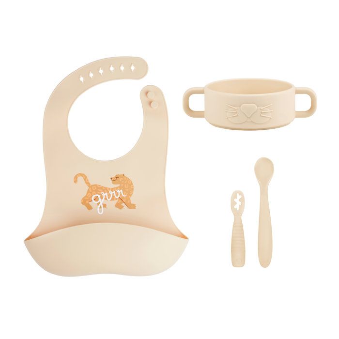 Babymoov - Coffret Premiers Repas Bébé Silicone - Vaisselle Diversification Alimentaire - Développé avec Ergothérapeute - Mini Roar