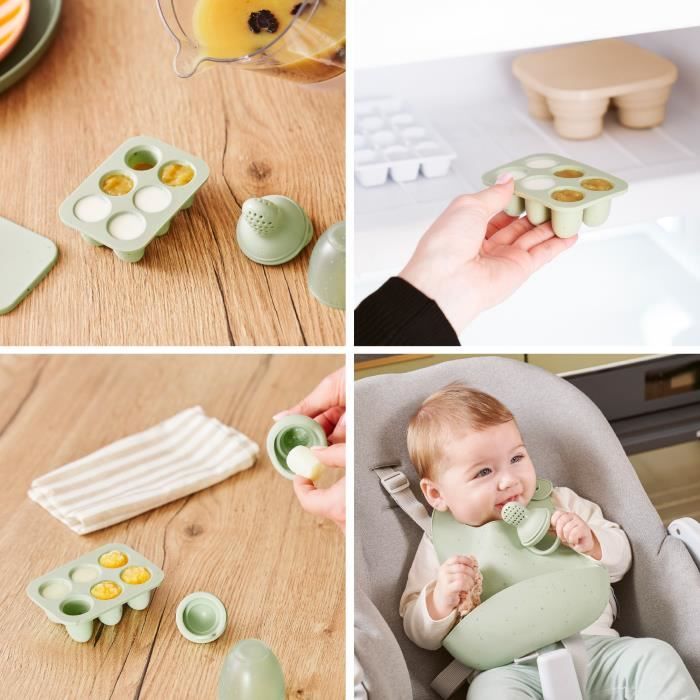 Babymoov - 2 Bacs Glaçon Bébé Diversification Alimentaire + 1 Grignoteuse Bébé - Eveille aux Goûts et Soulage les Poussées Dentaires