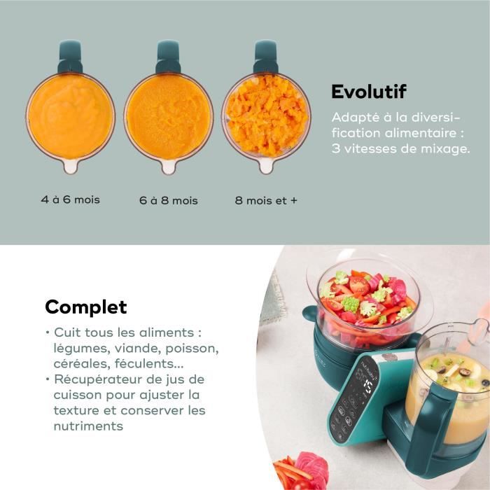 Babymoov Robot Cuiseur Bébé Nutribaby(+) - 6 en 1 - Cuiseur-vapeur/Mixeur - Grande Capacité 2,2L, Vert