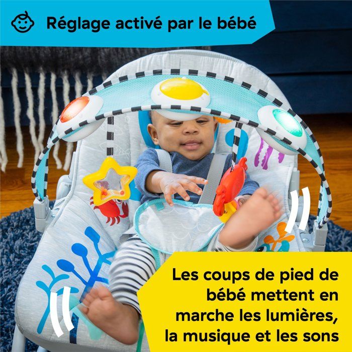 BABY EINSTEIN Transat bébé évolutif Octopus jusqu'a 18kg-cadeau bébé, Position fixe ou a bascule, Musique et Lumiere