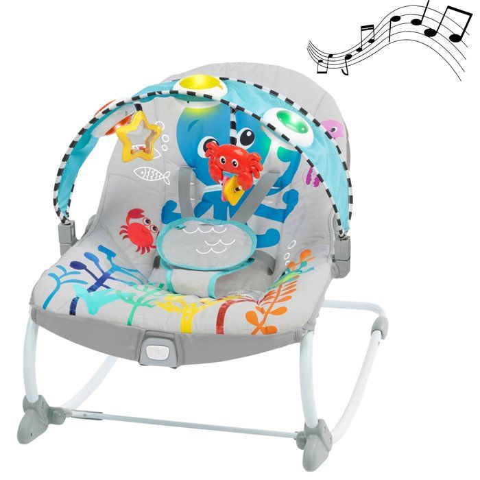 BABY EINSTEIN Transat bébé évolutif Octopus jusqu'a 18kg-cadeau bébé, Position fixe ou a bascule, Musique et Lumiere