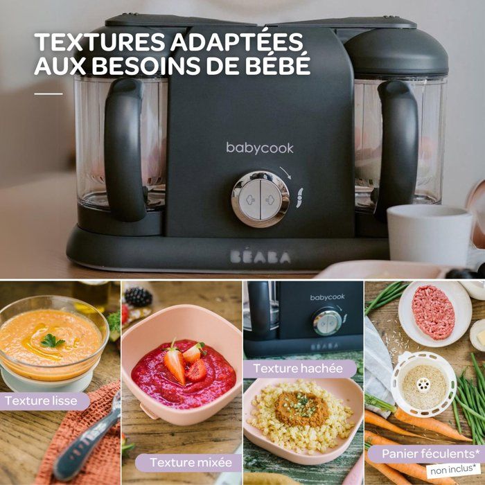Pack robot cuiseur multifonction Babycook Duo + lot de cuilleres - BEABA - Robot 6-en-1 Gris foncé - Cuilleres silicone 1er âge