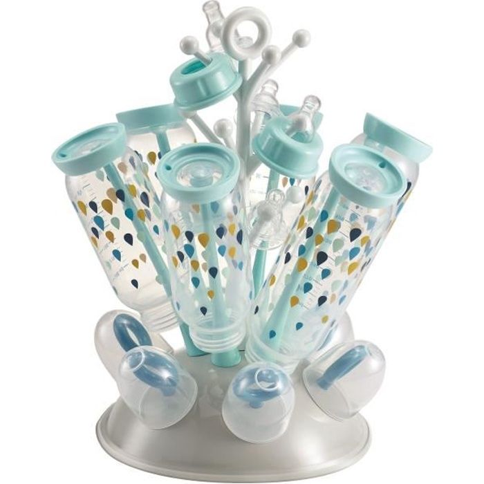 BÉABA, Egoutte-biberons Arbre, Grande capacité 6 biberons et accessoires, Bac de récupération d'eau amovible, Design astucieux, Bleu