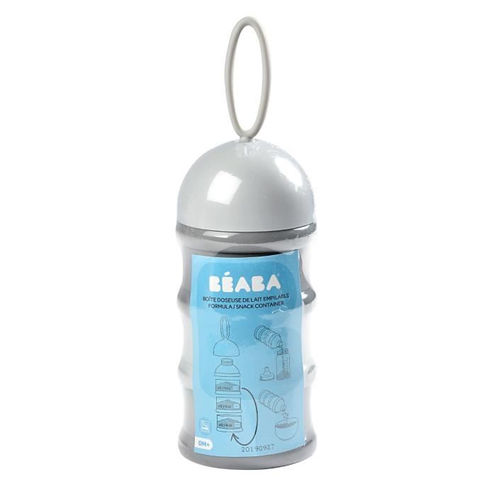 BÉABA - Boite doseuse de lait empilable - 100% hermétique - 3 compartiments - Grande contenance -Grise