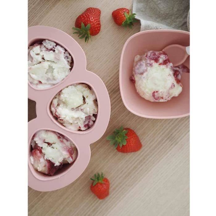 BEABA Multiportions en silicone de qualité premium, résistance thermique, couvercle hermétique, Fabriqué en Italie, 6x90 ml rose