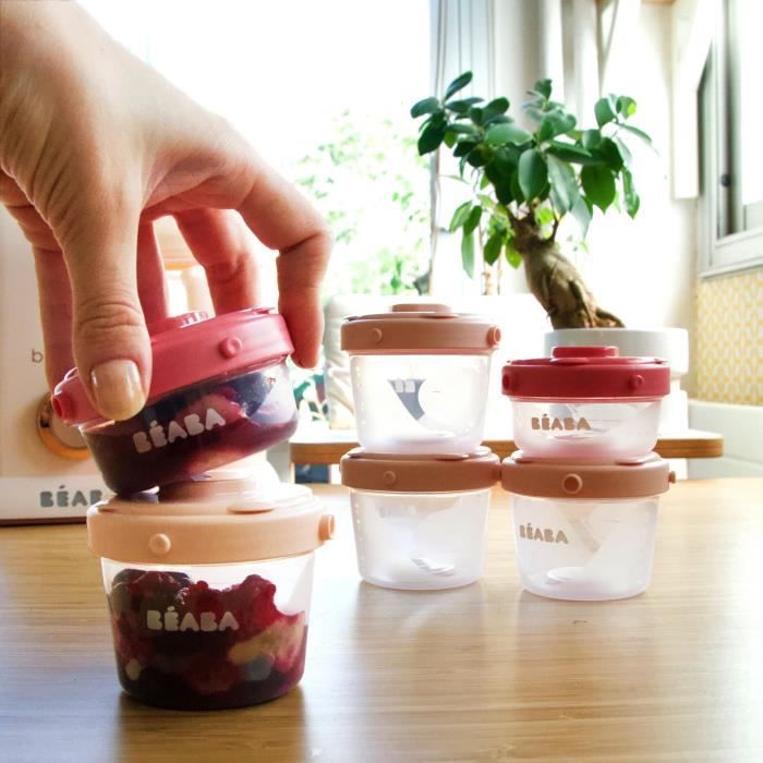 BEABA Lot de 6 portions clip de conservation 1er ‚ge 60 ml/120 ml rose