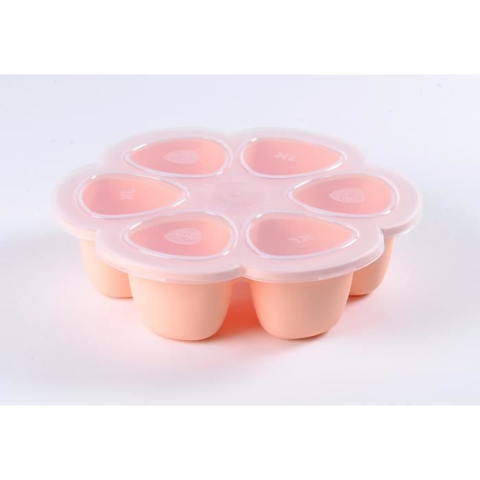 BEABA Multiportions en silicone de qualité premium, résistance thermique, couvercle hermétique, Fabriqué en Italie, 6x150 ml rose
