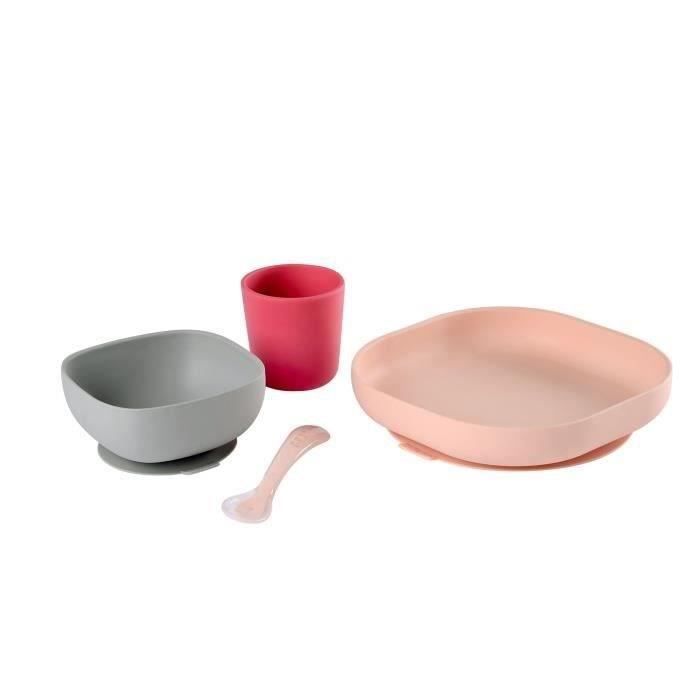 Coffret repas Silicone BÈbÈ - BEABA - Avec Ventouse - Anti-dÈrapant - 4 Pieces - Rose
