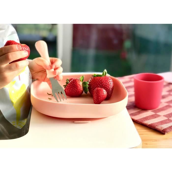 Coffret repas Silicone BÈbÈ - BEABA - Avec Ventouse - Anti-dÈrapant - 4 Pieces - Rose