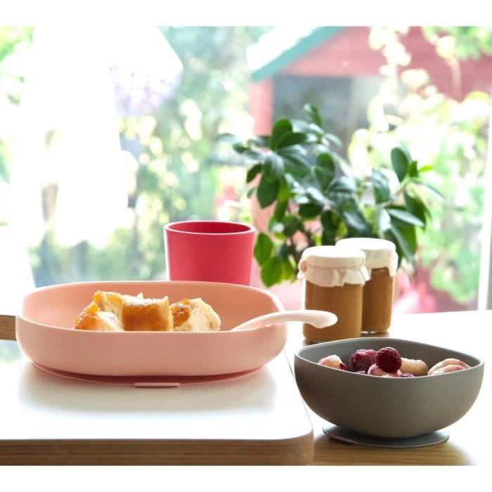 Coffret repas Silicone BÈbÈ - BEABA - Avec Ventouse - Anti-dÈrapant - 4 Pieces - Rose