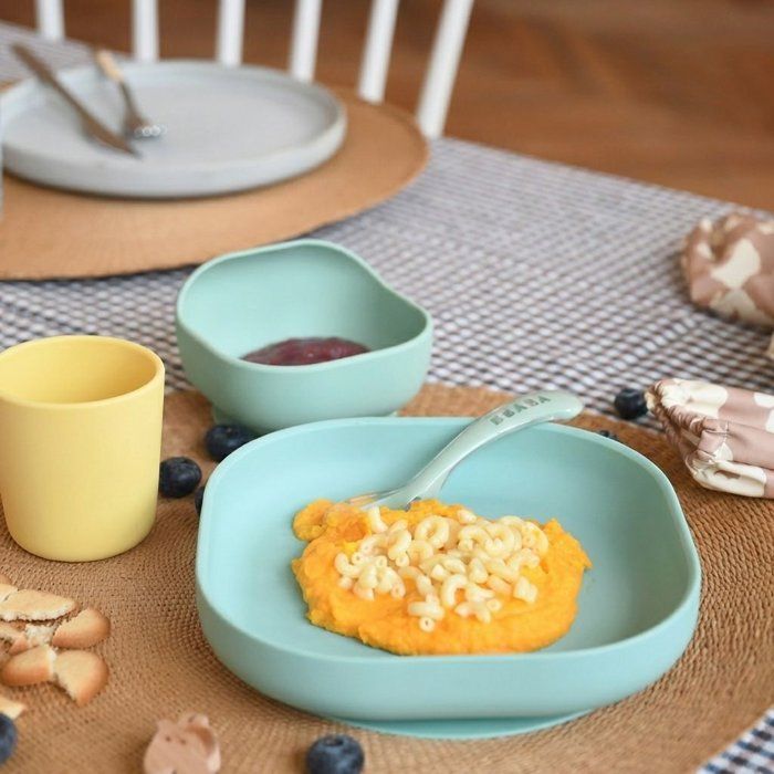 Coffret repas - BEABA - 4 pieces - En silicone - Jaune/Vert