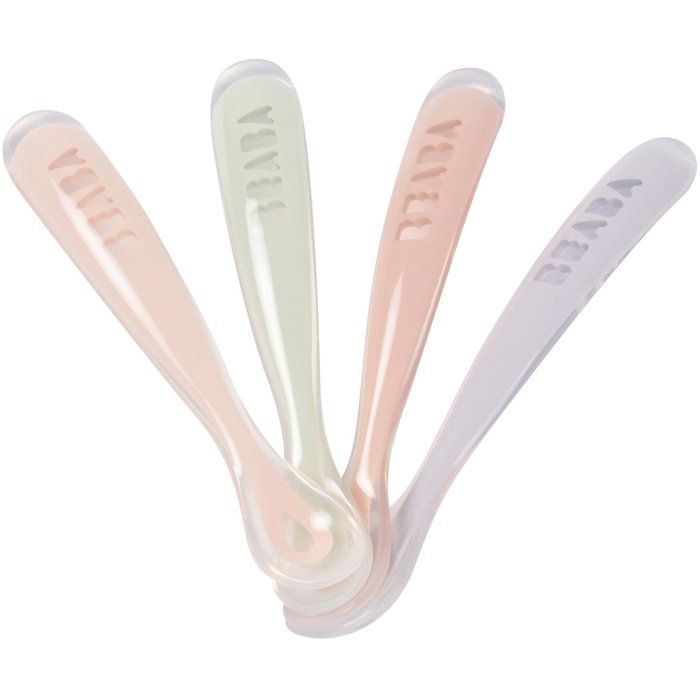 Lot de 4 cuilleres - BEABA - 1er âge - En silicone - Set Barbe a papa / Guimauve / Vert de gris / Lila