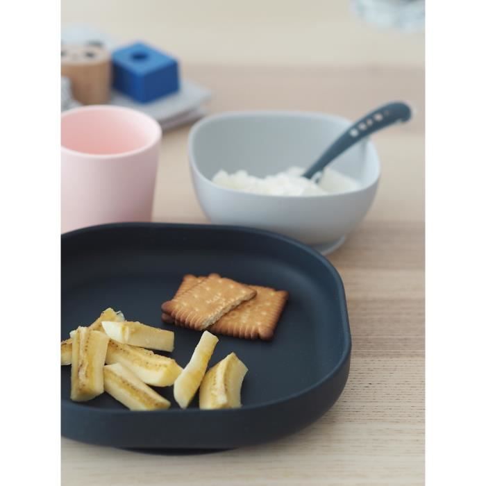 Coffret Repas Silicone - BEABA - Night Blue - Assiette, Bol, Verre, Cuillere - Bébé 4 mois