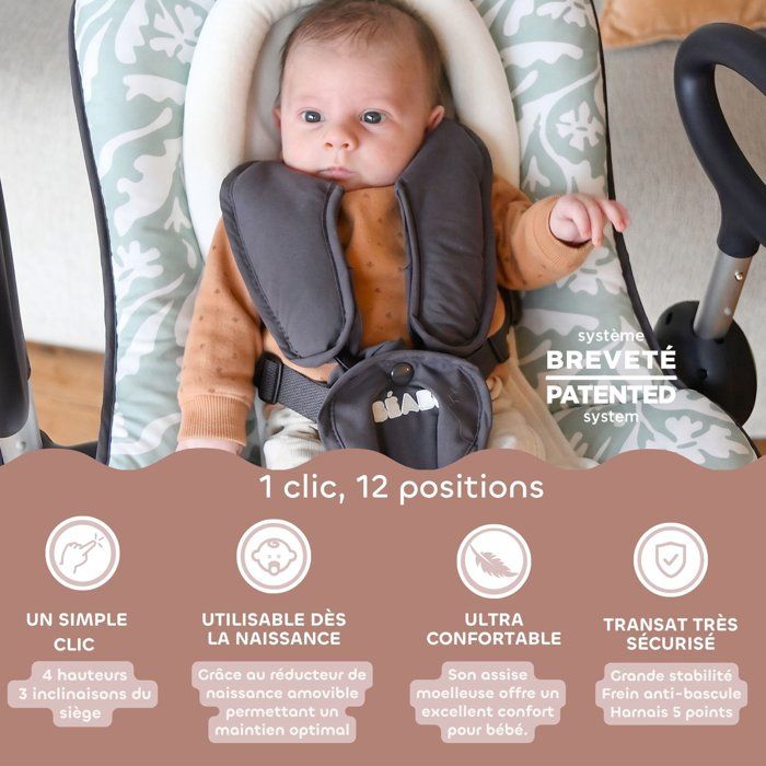 Transat - BEABA - Up & Down I - Réglable en hauteur - Playprint Nature