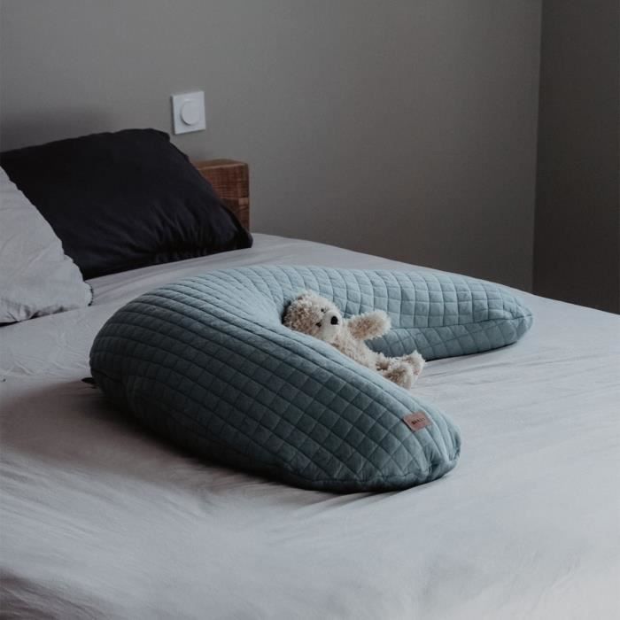 BÉABA - Big Flopsy™ - Coussin de grossesse et d'allaitement - Fleur de coton - 180 cm - Vert Sauge