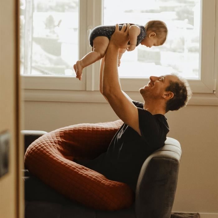 BEABA, Coussin de grossesse et d'allaitement Big Flopsyô, Fleur de coton, Brique, 170 cm