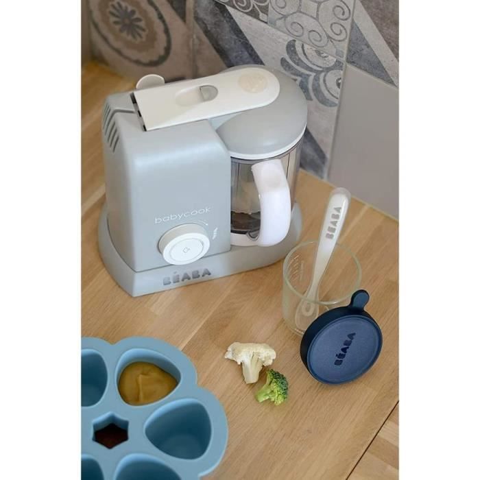BEABA Multiportions en silicone de qualité premium, résistance thermique, couvercle hermétique, Fabriqué en Italie, 6x90 ml bleu