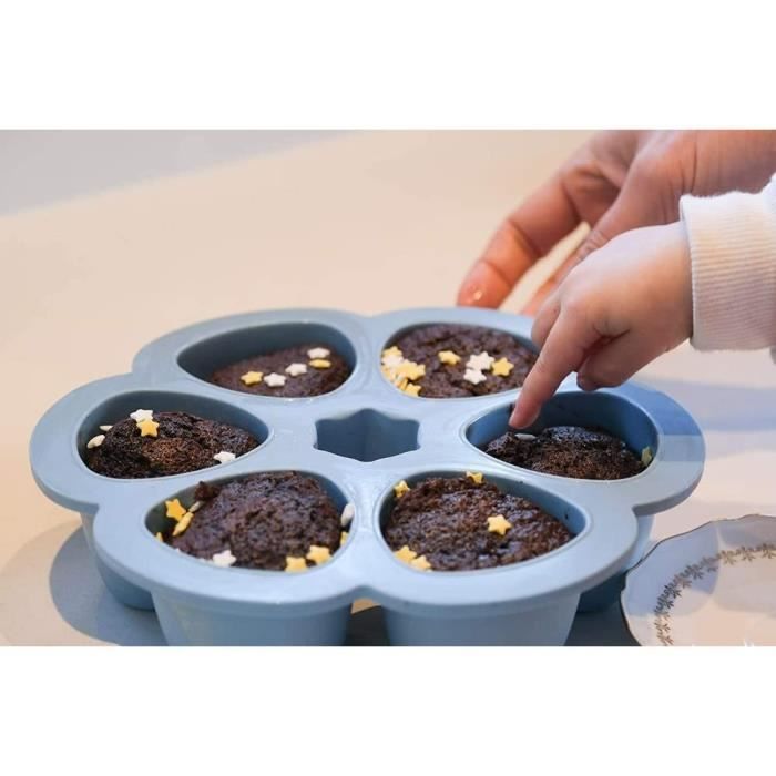 BEABA Multiportions en silicone de qualité premium, résistance thermique, couvercle hermétique, Fabriqué en Italie, 6x90 ml bleu