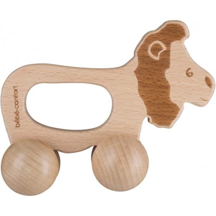 BEBECONFORT Coffret Cadeau D'eveil Jouet En Bois :Jouet A Rouler Lion + Hochet Grelot Tigre + Hochet Gling-Gling - Hippo