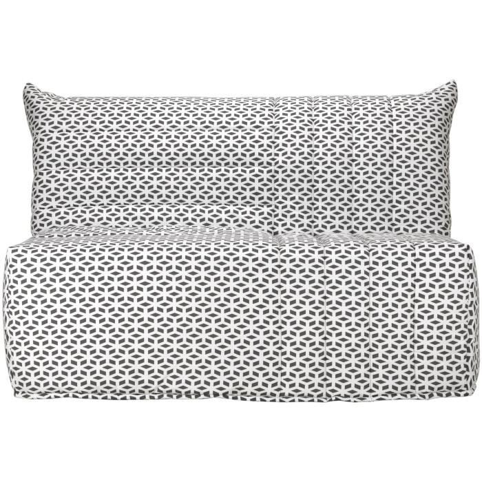 COMFORT BULTEX Banquette BZ 3 places - Tissu noir et blanc - Made in France - L 142†x P 101 cm - BECCI