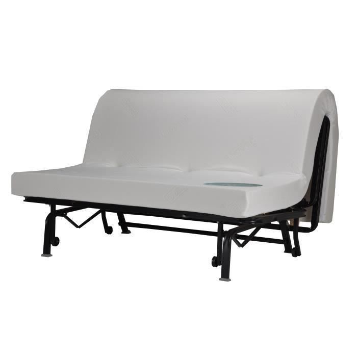 COMFORT BULTEX Banquette BZ 3 places - Tissu noir et blanc - Made in France - L 142†x P 101 cm - BECCI