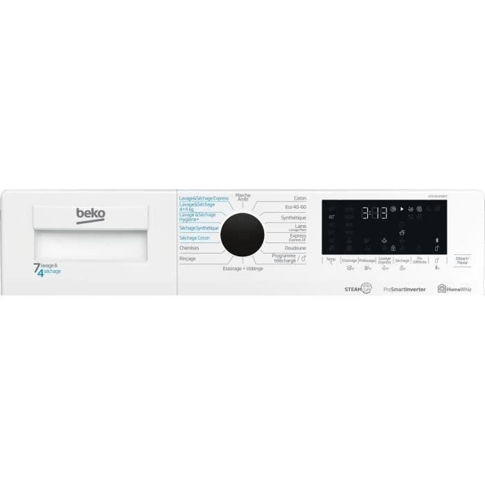 Lave-linge sÈchant BEKO b300 HTE7614YBST - 7 / 4 kg - Induction - L60cm - 1200 trs/min - Blanc