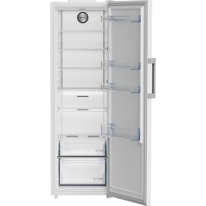 Réfrigérateur monoporte - BEKO - B1RMLNE444W - 365 L - Ventilé - Clayette porte bouteille - Classe E - 186,5x 59,7x 70,9 - Blanc