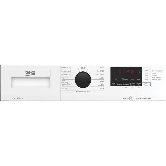 Lave-linge hublot BEKO b300 WUV82221BW - 8 kg - Induction - L60cm - 1200 trs/min - Classe A - Blanc