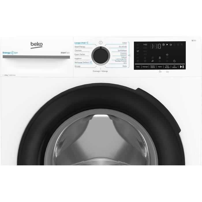 Lave-linge hublot BEKO BM3WFU410211B - 10 kg - Induction - 60 cm - 1200 trs/min - Blanc