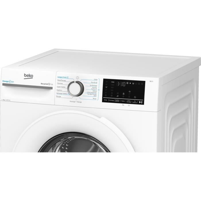 Lave-linge hublot BEKO BM0WT49211 - 9 kg - Induction - L60cm - 1200 trs/min - Classe A - Blanc