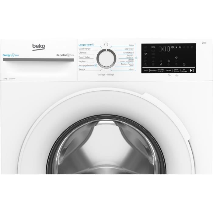 Lave-linge hublot BEKO BM0WT49211 - 9 kg - Induction - L60cm - 1200 trs/min - Classe A - Blanc