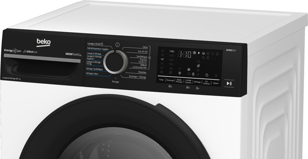 Lave-linge séchant BEKO BM3DT48501W - 8 / 5 kg - Induction - 60 cm - 1400 trs/min - Blanc