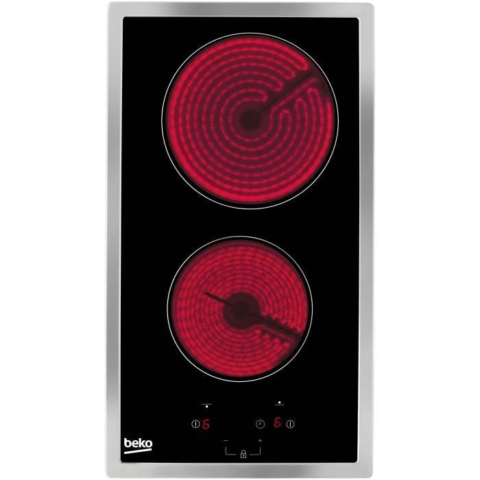 Table de cuisson BEKO HDMC32400TX - 2 foyers vitrocéramique - Commandes tactiles - Noir - Minuterie intégrée