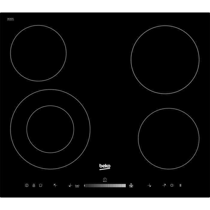 Plaque de cuisson vitrocÈramique BEKO HIC64502T - 4 foyers Hi-Light - 6700W - L58 x P51cm - Noir