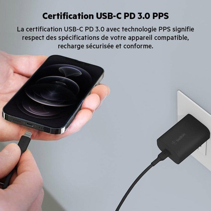 Chargeur secteur - BELKIN - USB-C - 25 W - PD PPS - Noir