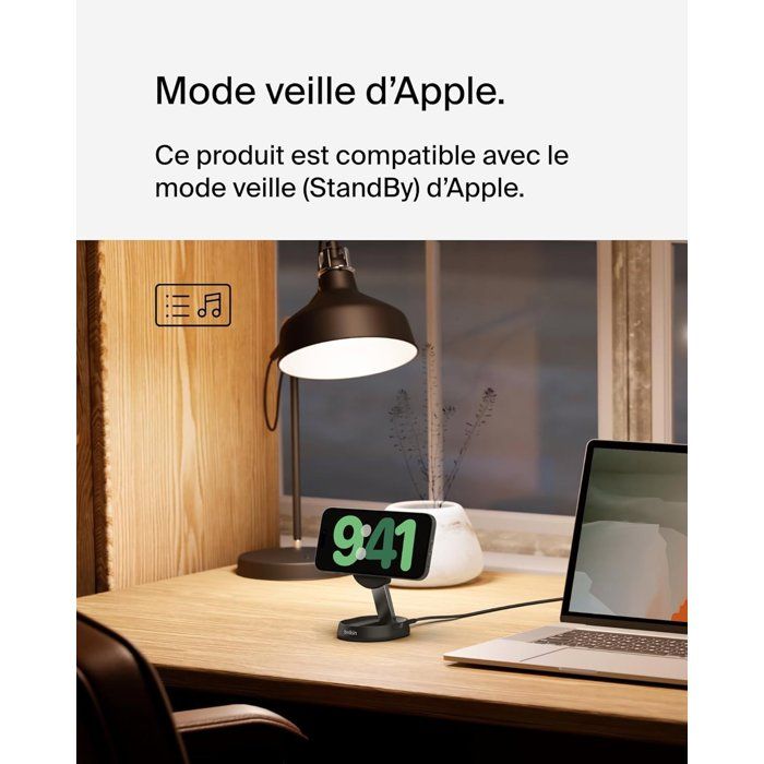 Support de charge magnétique - BELKIN - Qi2 - 15W - Noir