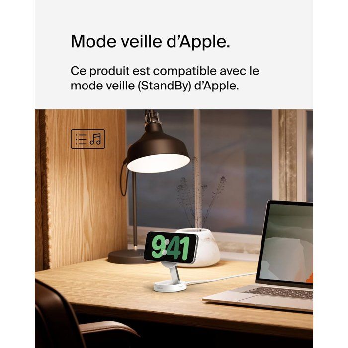 Support de charge magnétique - BELKIN - Qi2 - 15W - Blanc