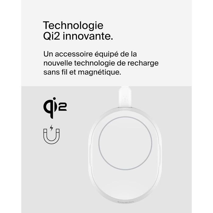 Support de charge magnétique - BELKIN - Qi2 - 15W - Blanc