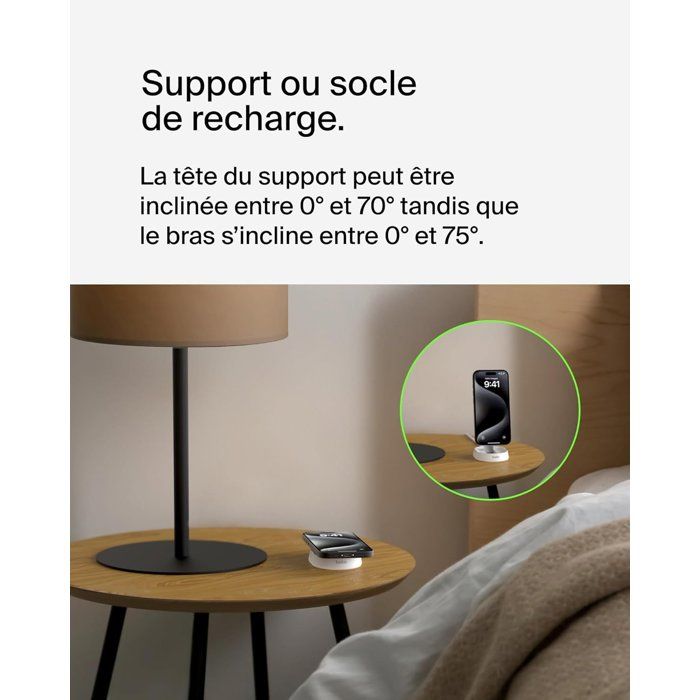 Support de charge magnétique - BELKIN - Qi2 - 15W - Blanc