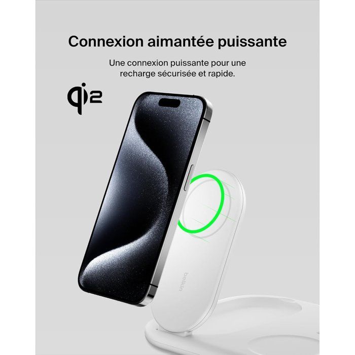Socle de recharge - BELKIN - Qi2 - 3-en-1 - Blanc