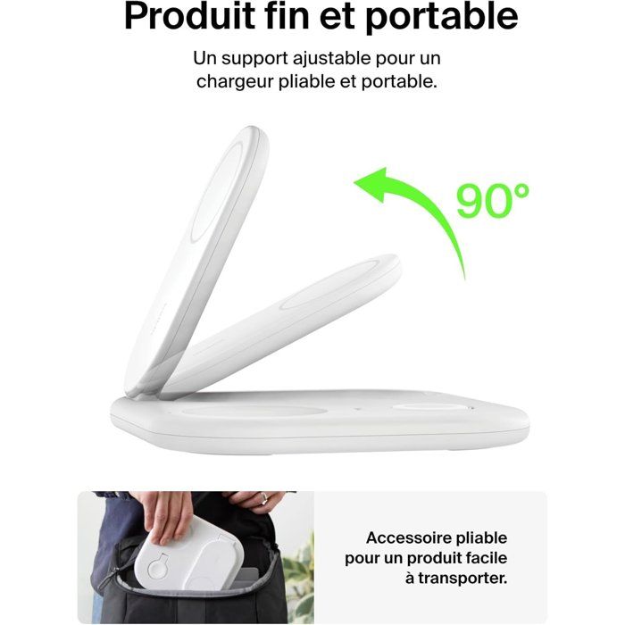 Socle de recharge - BELKIN - Qi2 - 3-en-1 - Blanc
