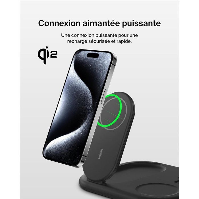 Socle de recharge - BELKIN - Qi2 - 3-en-1 - Noir