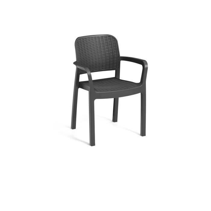 Lot de 6 fauteuils de jardin - Allibert by KETER - BELLA - En résine - Coloris : gris graphite - Empilable
