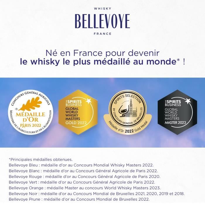BELLEVOYE - ROUGE - Whisky - Triple Malt - Origine : France - 43 % alcool - bouteille 70 cl