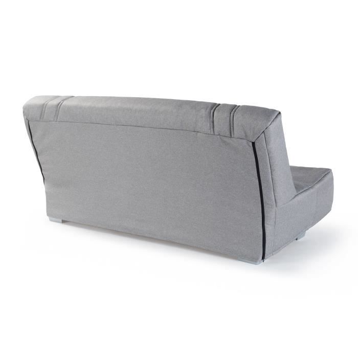 COMFORT BULTEX Banquette clic clac - Tissu Gris + Coussins déco rose - L193 x P95 cm