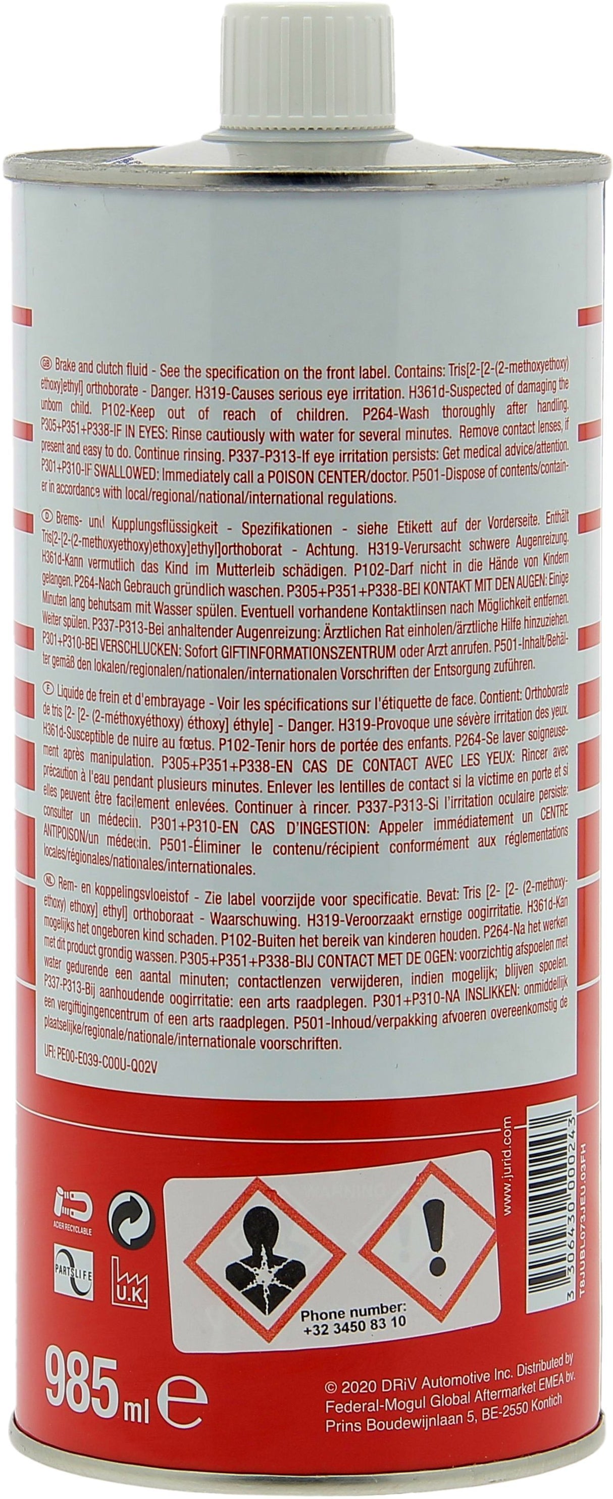 JURID 55+ liquide de freins synthetique DOT4 bidon 485ml