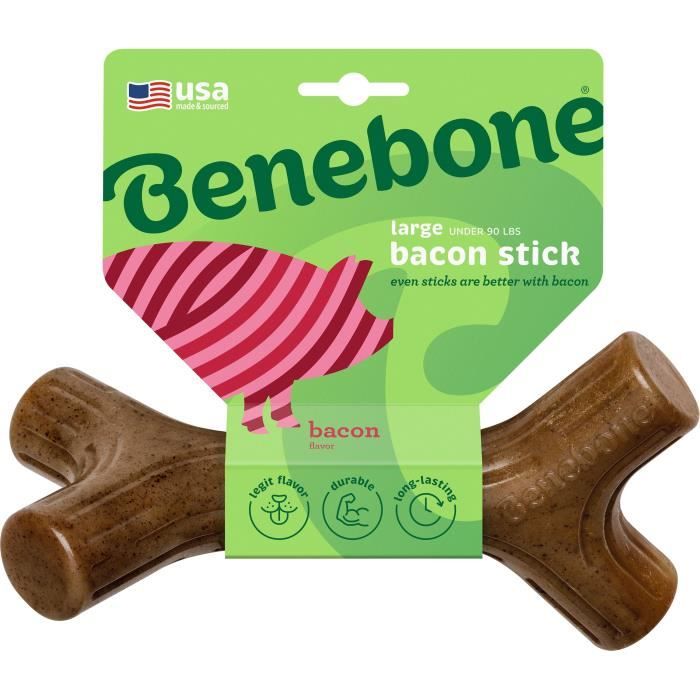 Benebone Jouet b‚ton a m‚cher pour chien adulte, Taille L, saveur bacon , durable et rÈsistant