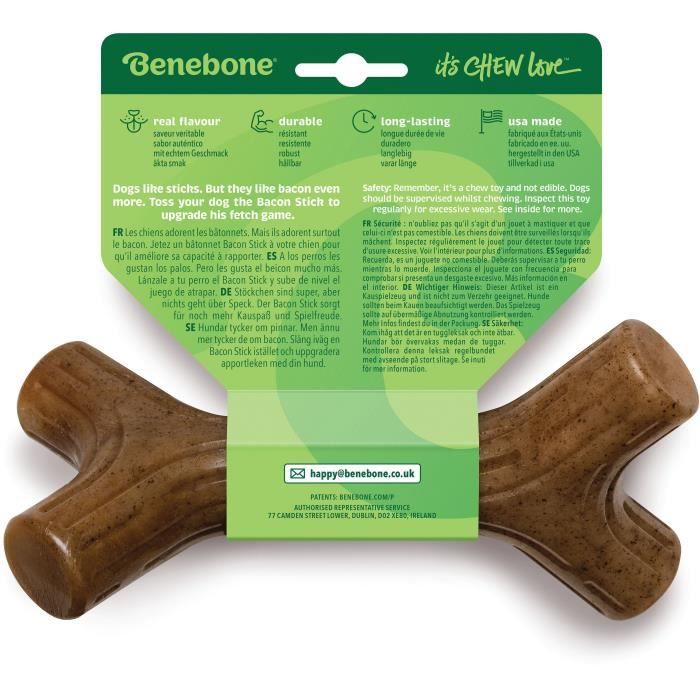 Benebone Jouet b‚ton a m‚cher pour chien adulte, Taille L, saveur bacon , durable et rÈsistant